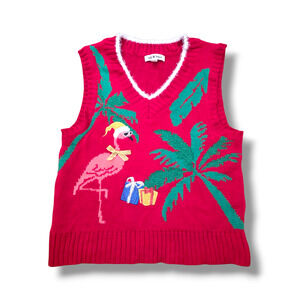 Nik & Leksi Girls 14 Flamingo Christmas Red Sweater Vest